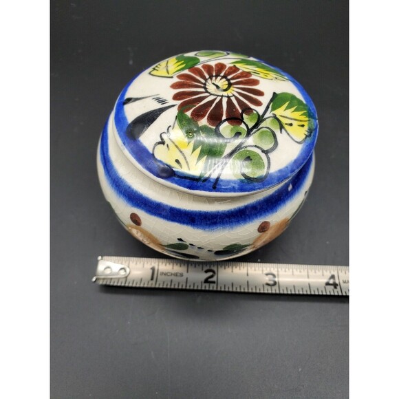 Tonala Mexican Pottery Footed Covered Trinket Dish Colorful Made in Mexico - Picture 7 of 12